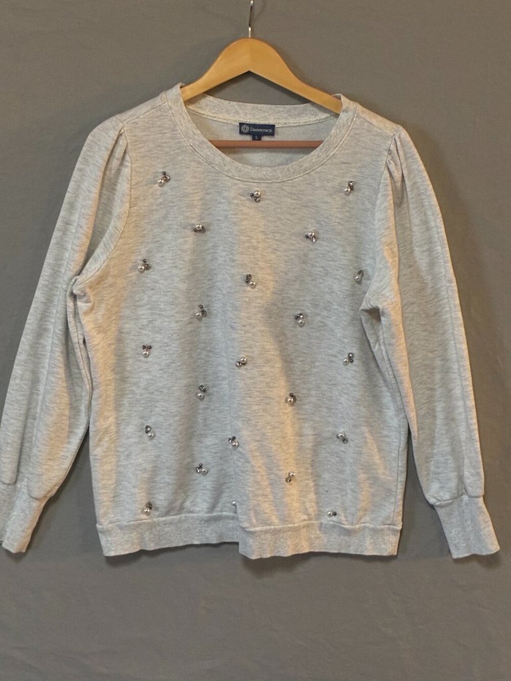 Democracy Rhinestone Pearl Embellished Lightweight Sweater Large Coquette Chic